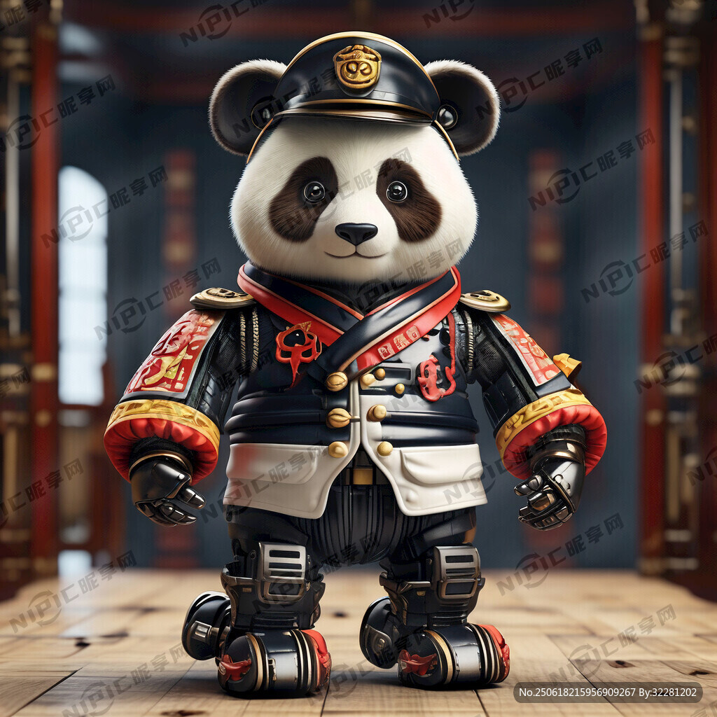 熊貓機器人穿船長服裝