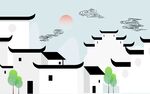水墨江南民居風(fēng)景圖