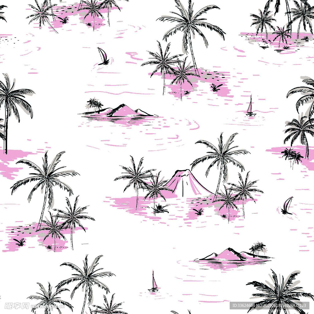 粉色棕櫚樹海洋圖案背景