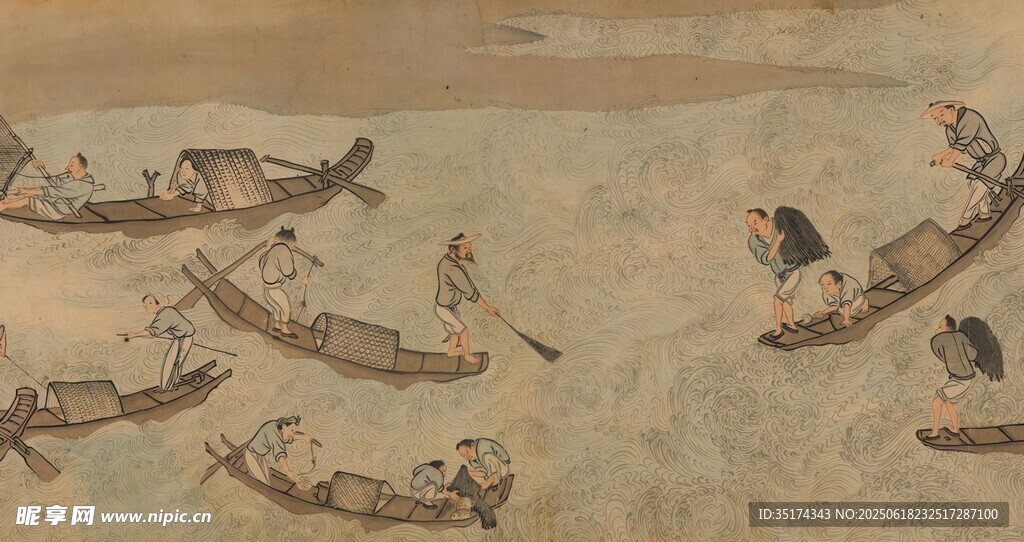古代舟船出行場景圖
