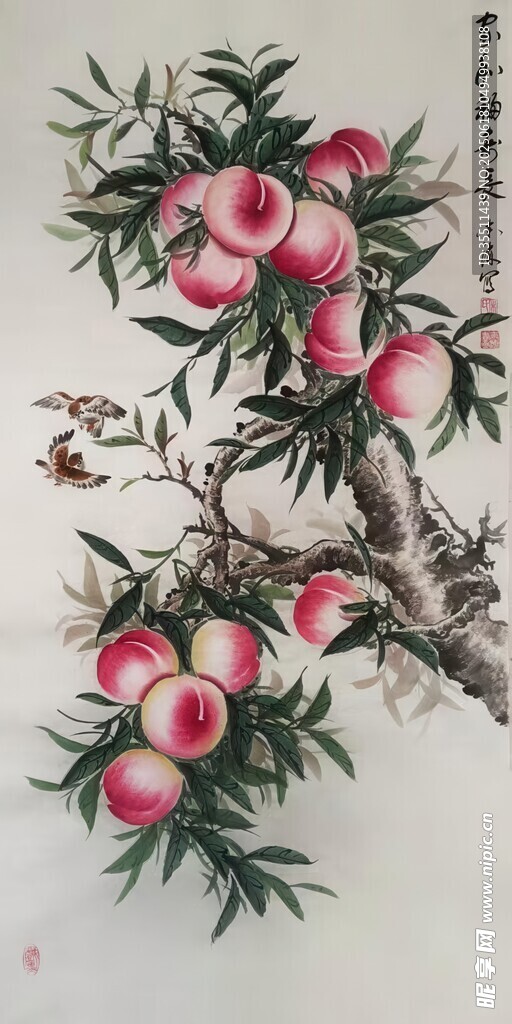 國畫桃枝圖