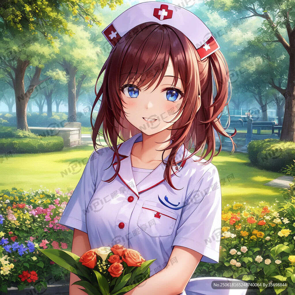 護(hù)士 捧花 正面 燦爛的笑容