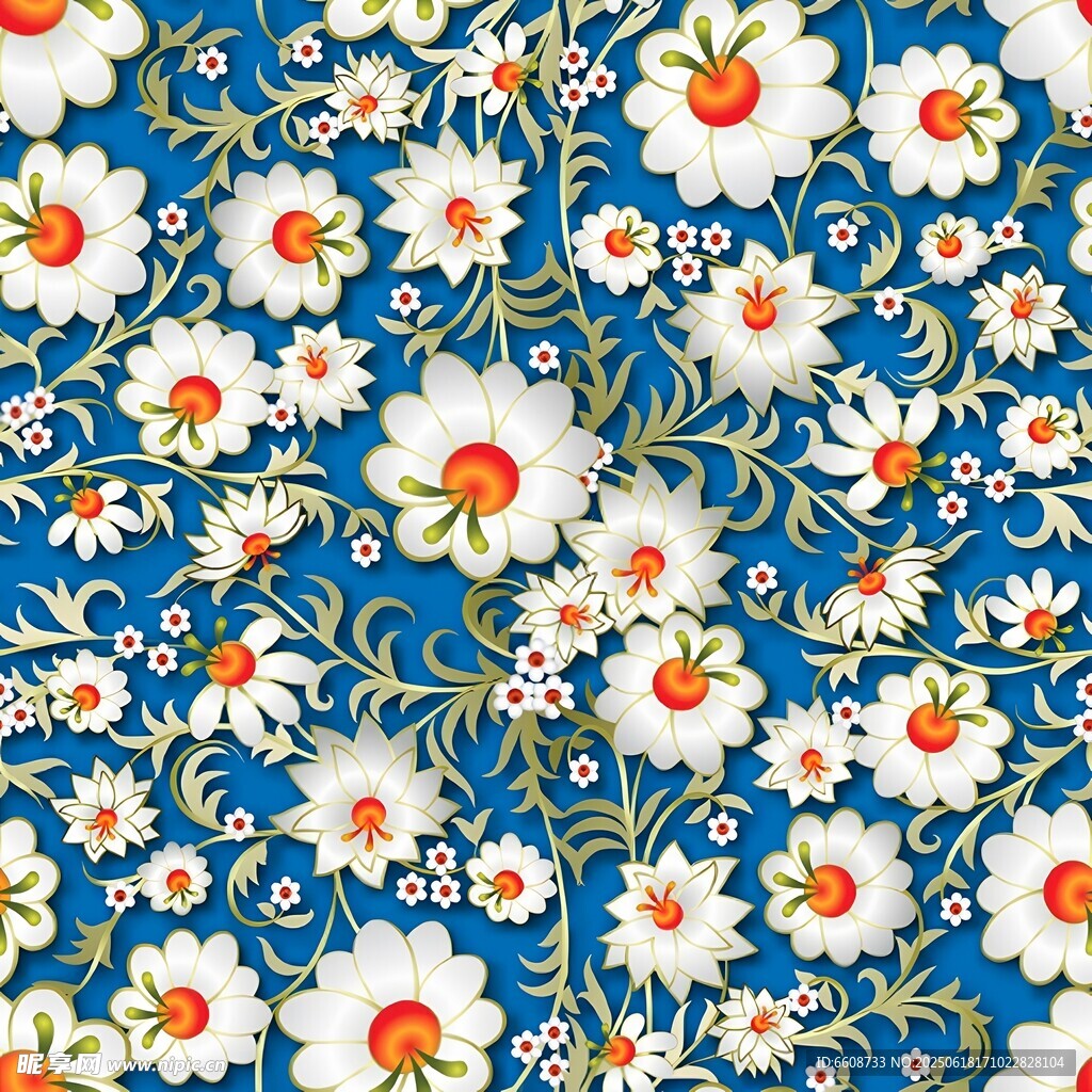 藍底白花精美花卉圖案