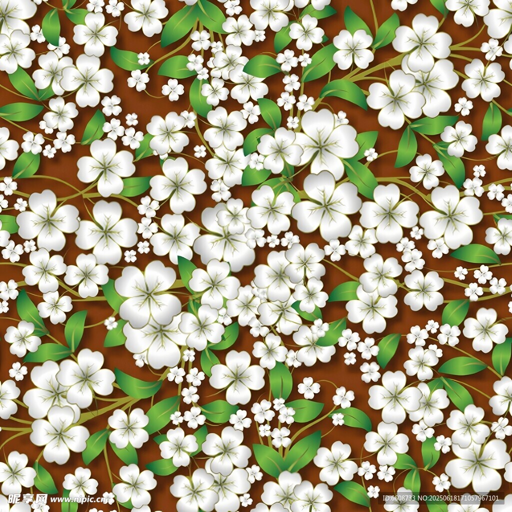 白色小花綠葉圖案背景