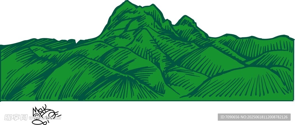 翠綠山巒手繪風景圖