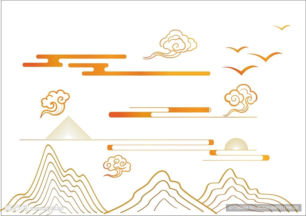 中式山水云鳥(niǎo)簡(jiǎn)約裝飾圖