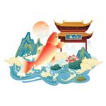 錦鯉躍龍門傳統國風插畫
