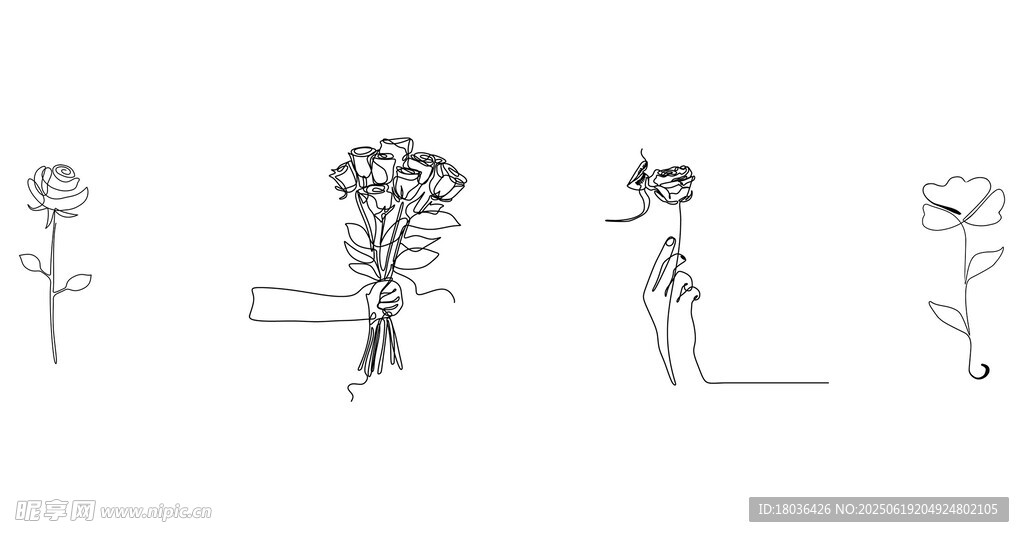 極簡玫瑰花一條線png
