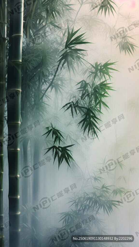 霧氣多層次虛影竹子玻璃貼