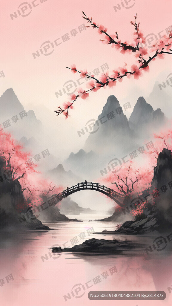 畫面上角放些桃花 搭配些山水