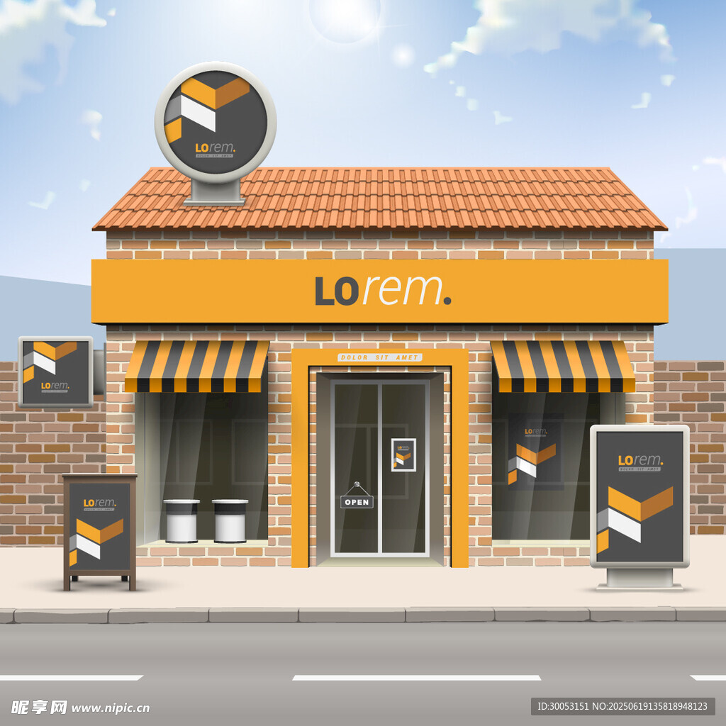 黃色時尚店鋪外觀展示