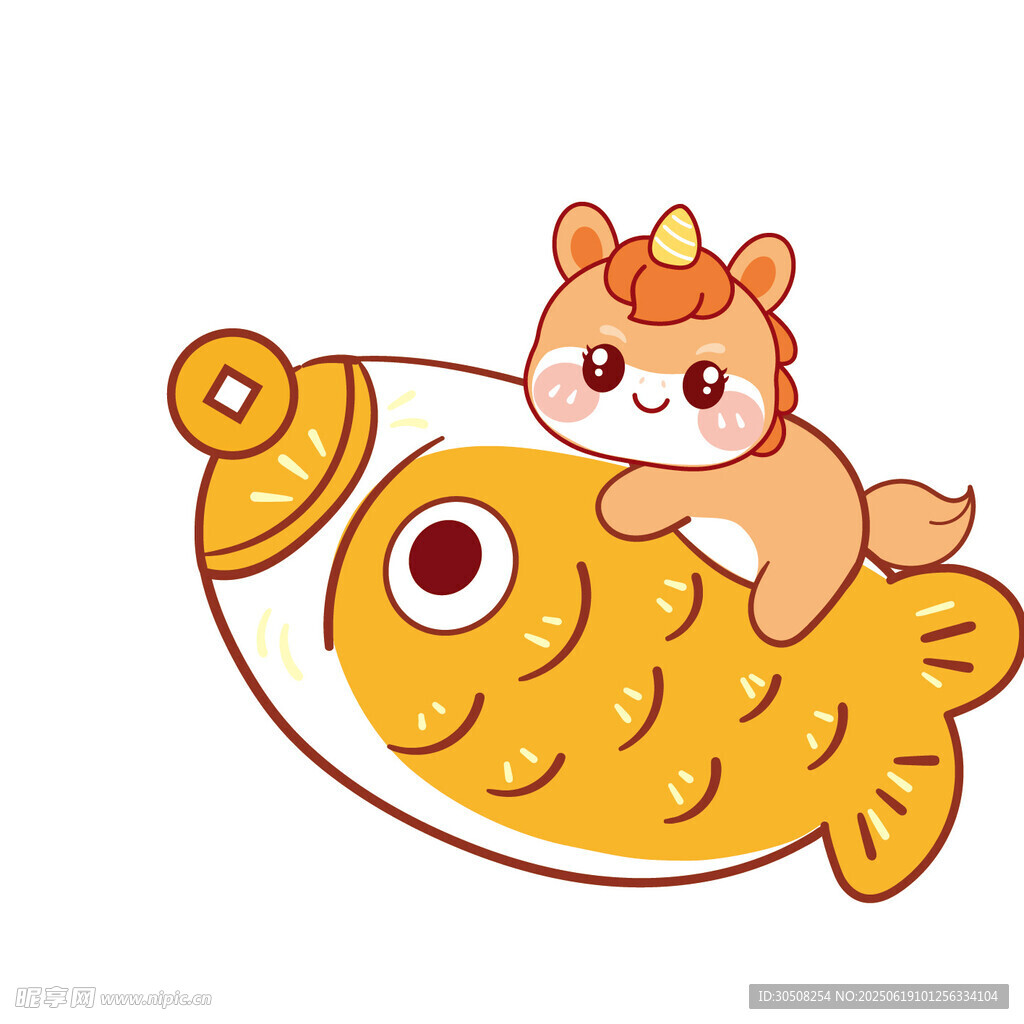 小馬寶寶趴在金魚上玩耍