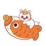 小馬寶寶騎在鯉魚上玩耍