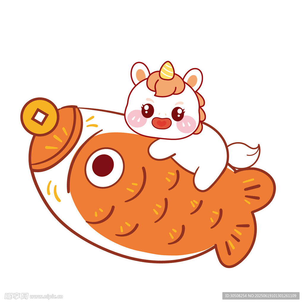 小馬寶寶騎在鯉魚上玩耍