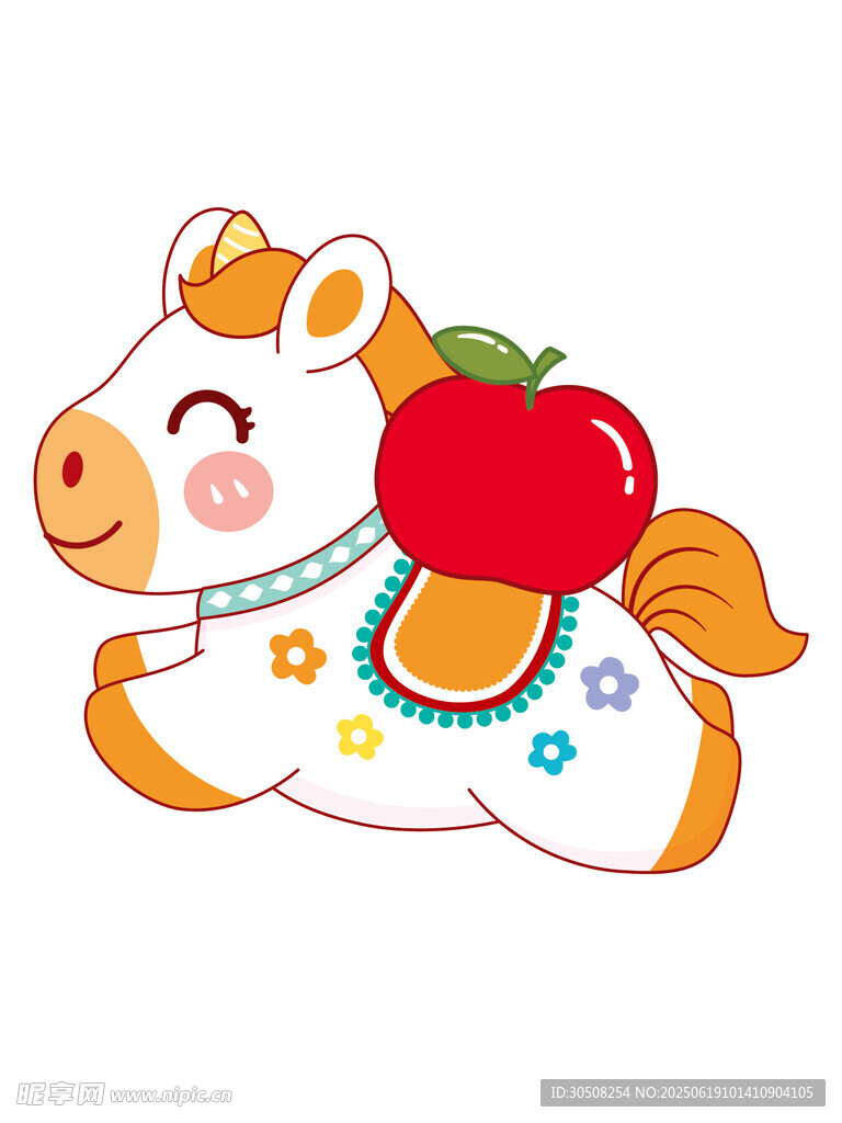 可愛小馬馱著紅蘋果