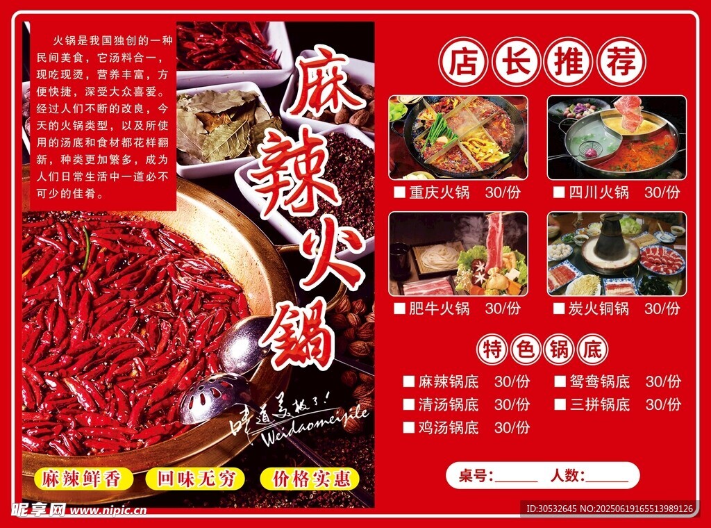 麻辣火鍋菜單