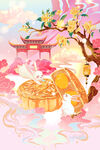 中秋節唯美國潮中秋月餅插畫海報