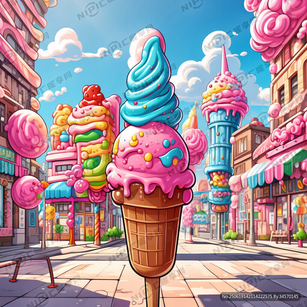 卡通城市街景 陽光明媚 卡通