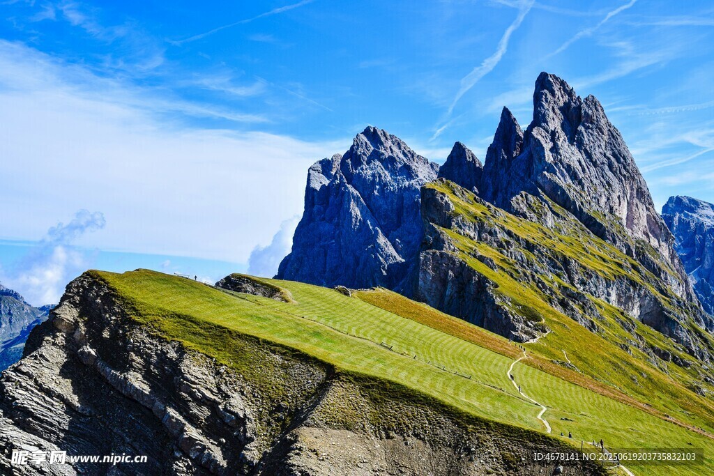 巍峨高山與蔥郁草坡美景