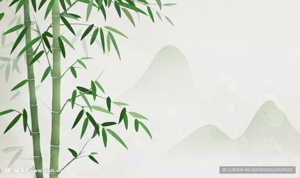 水墨翠竹與遠山意境圖