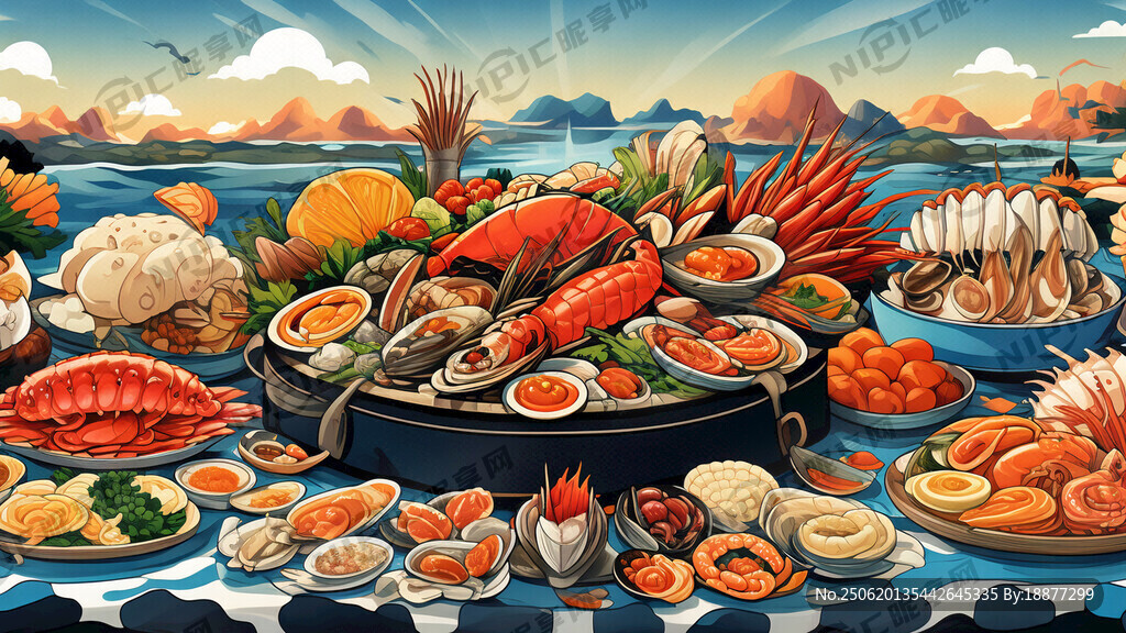 各類海鮮美食背景  露營風格