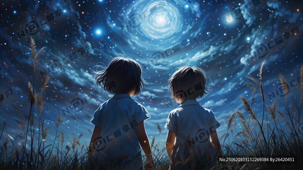星空 兩個小孩 男孩 女孩