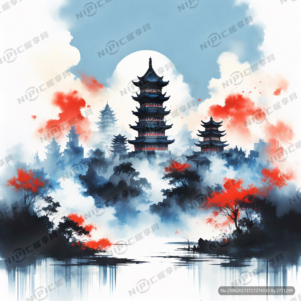 中國風在正中間塔樓   
