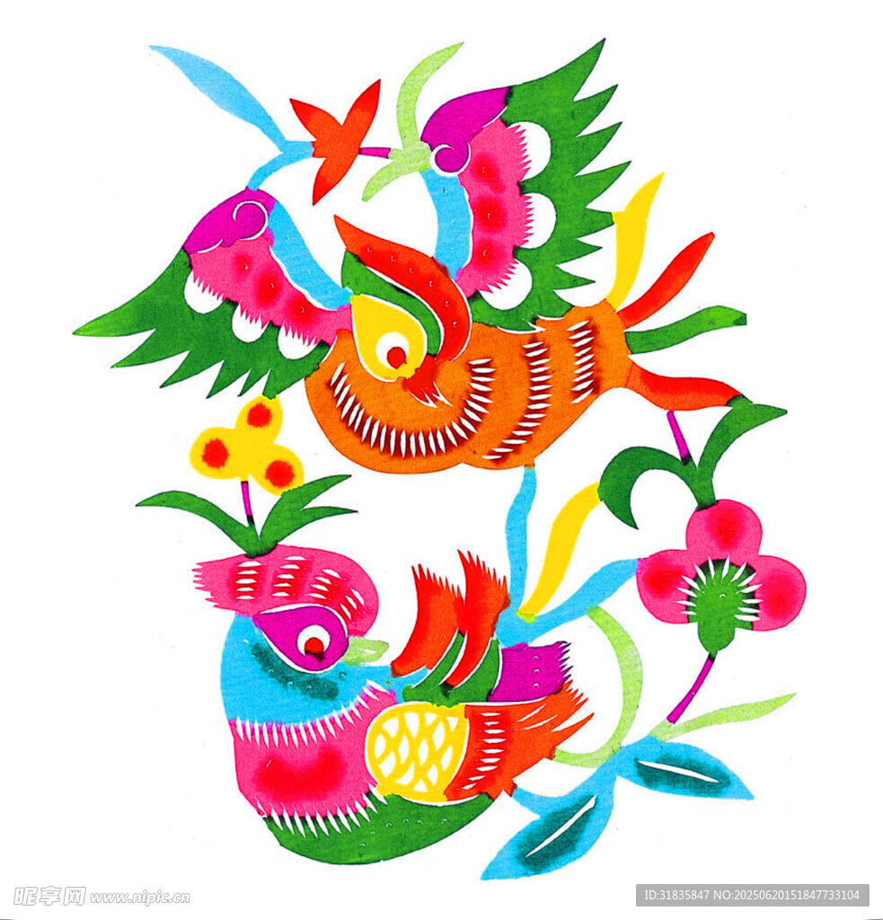 傳統彩色剪紙花鳥圖案