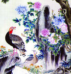 花鳥(niǎo)圖中錦雞棲于山石間