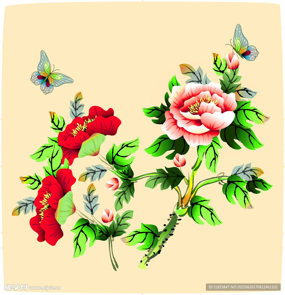 花卉蝴蝶刺繡圖案