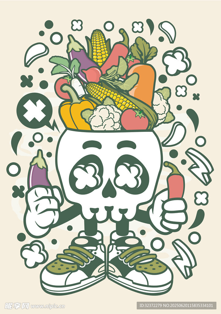 卡通蔬果杯形象插畫