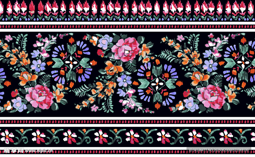 多彩花卉刺繡圖案