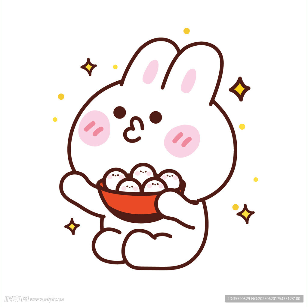 可愛小兔捧碗吃美食