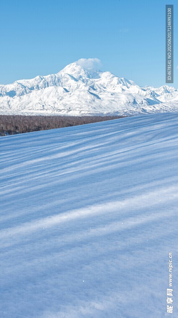 雪覆大地與遠處雪山美景