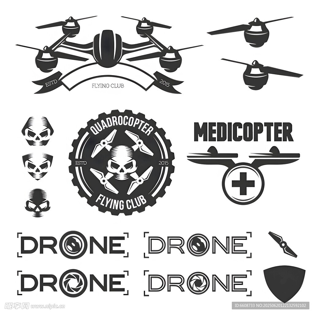 無人機與醫療直升機圖標集