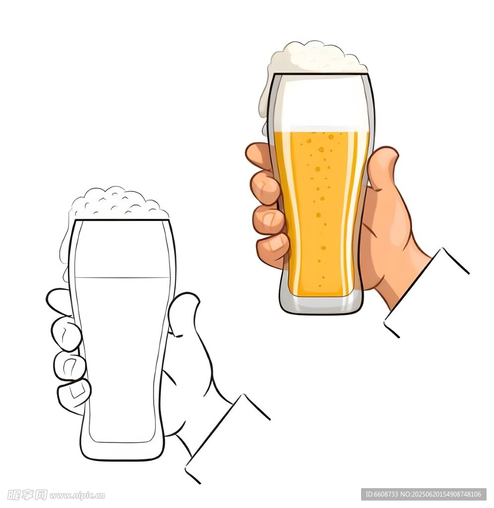 舉杯暢飲啤酒插畫