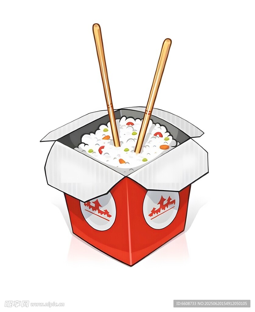 中式外賣盒裝米飯與筷子