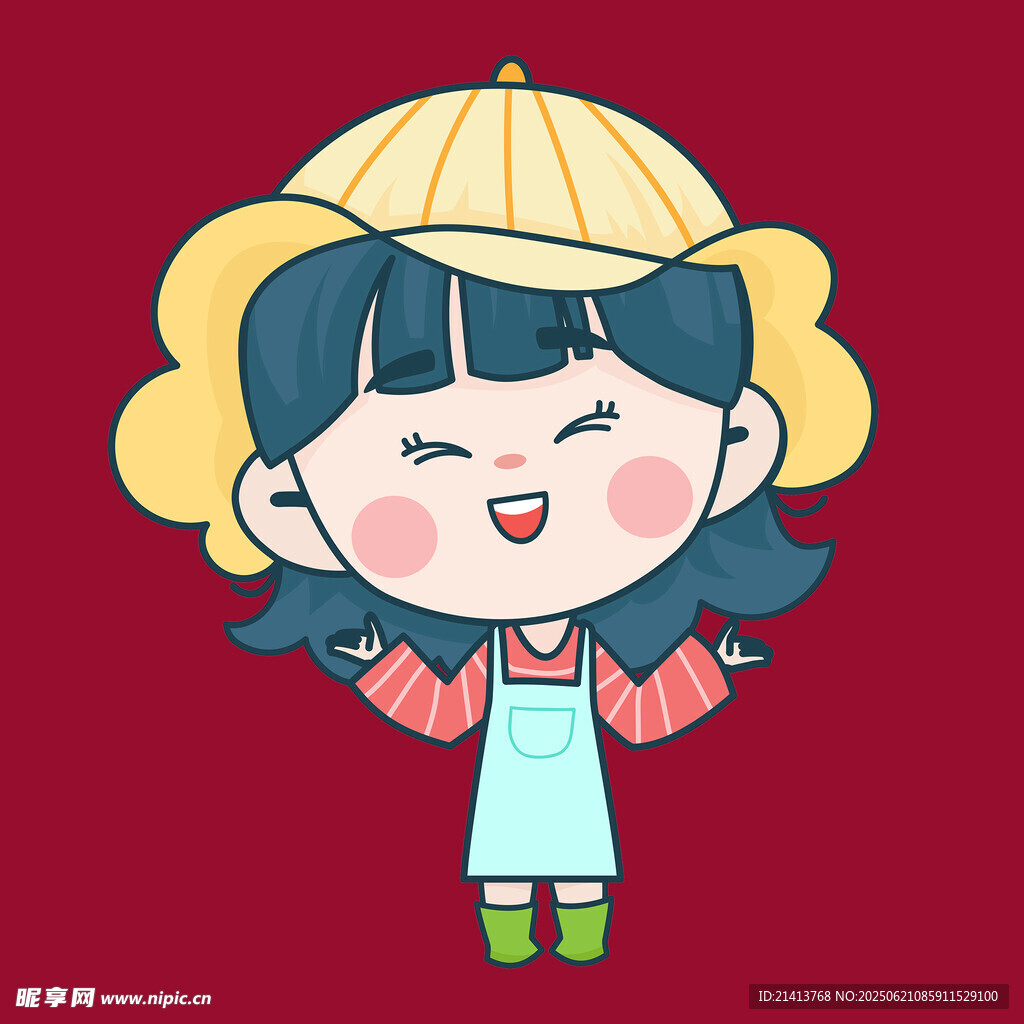 戴斗笠的可愛卡通小女孩