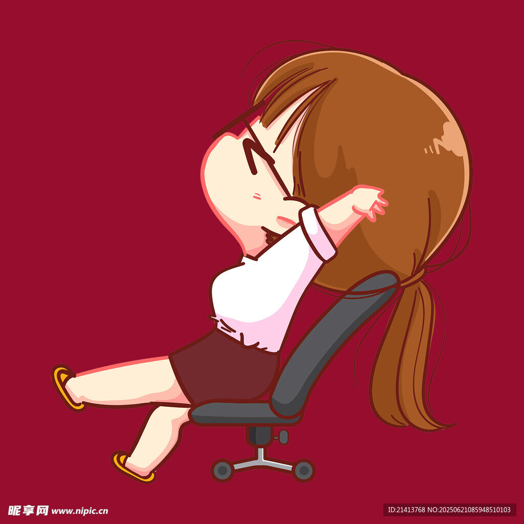 女孩愜意躺坐辦公椅