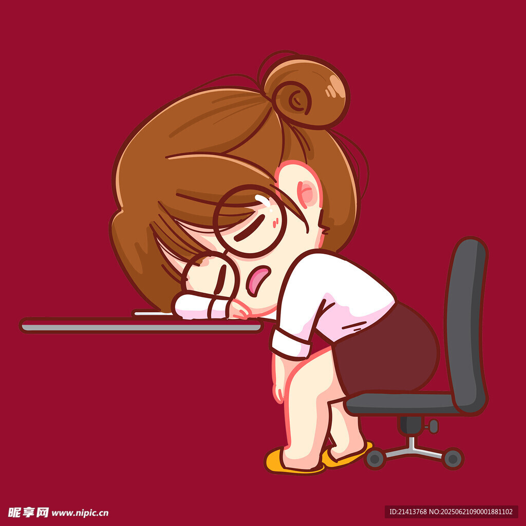疲憊伏案的卡通職場(chǎng)女性