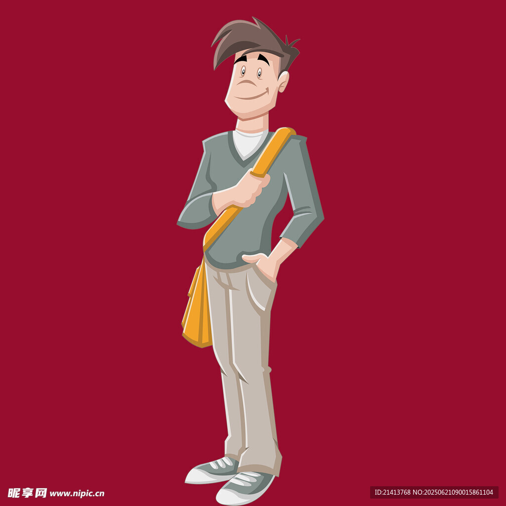 背著包的休閑風卡通男子