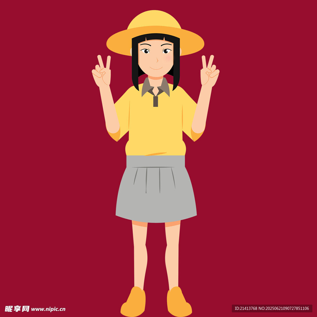 戴帽女孩歡快比耶