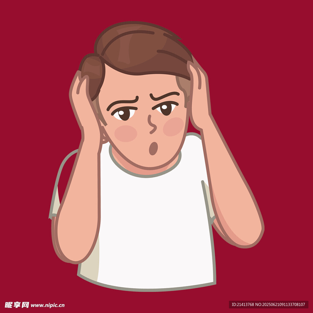 苦惱男子雙手抱頭表情愁悶
