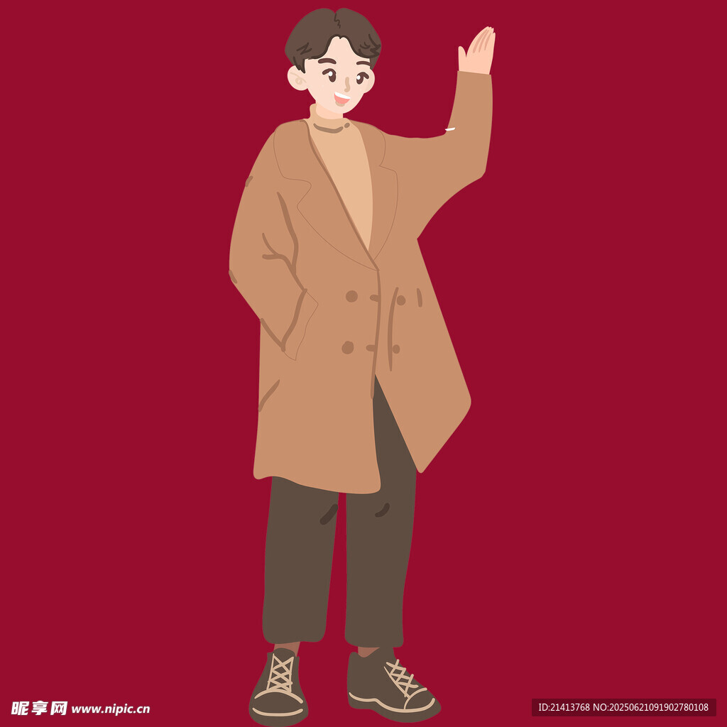 揮手的時尚風衣男子