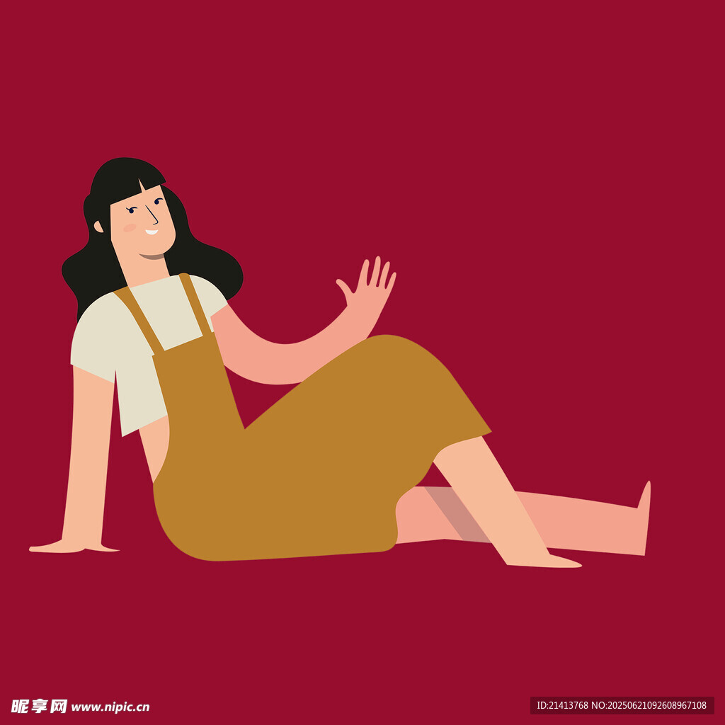 坐著揮手的休閑女性