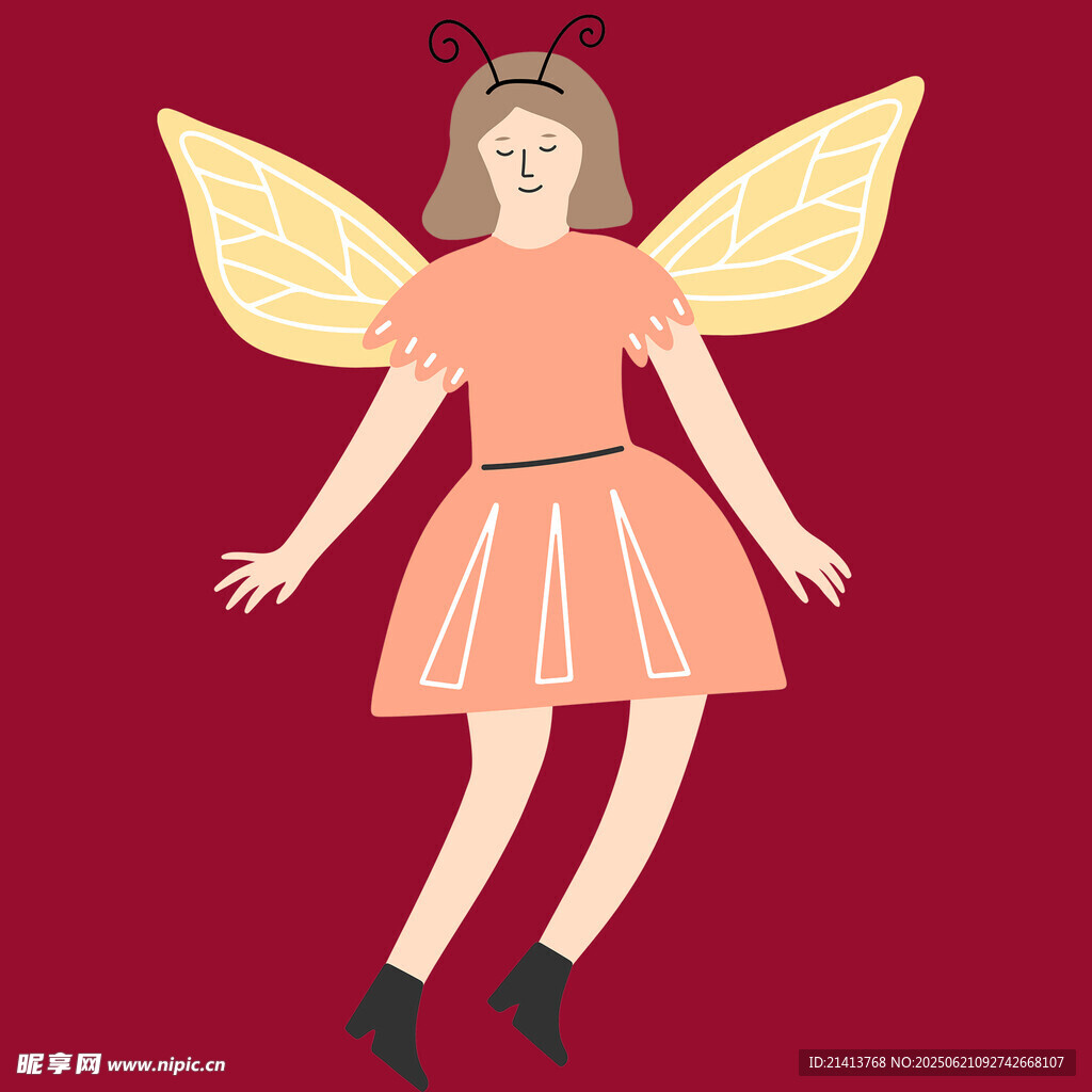 可愛(ài)飛翅女孩插畫形象