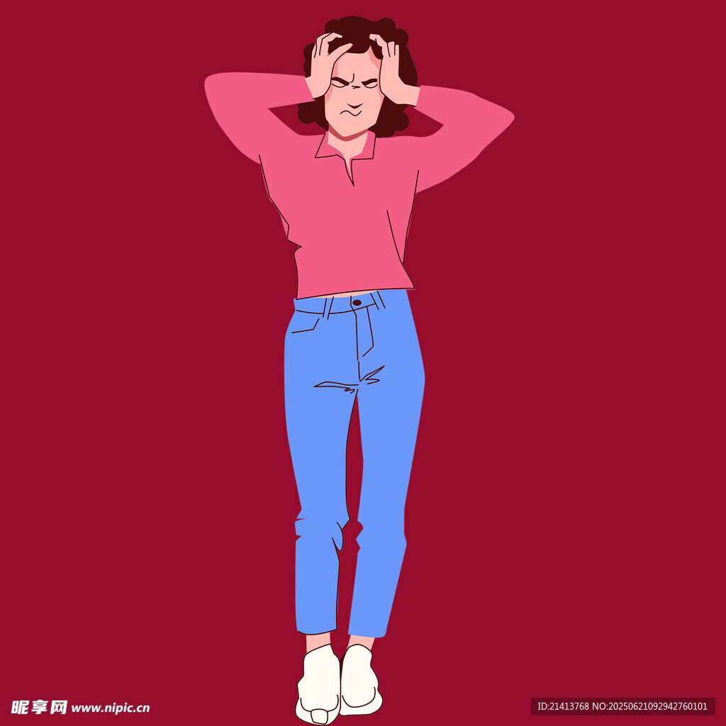 粉色上衣女子雙手抱頭站立