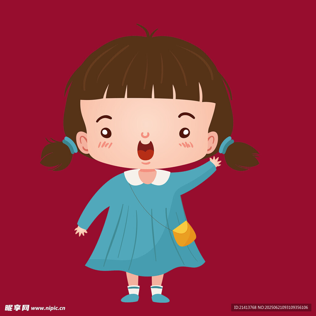 扎辮藍衣小女孩開心模樣