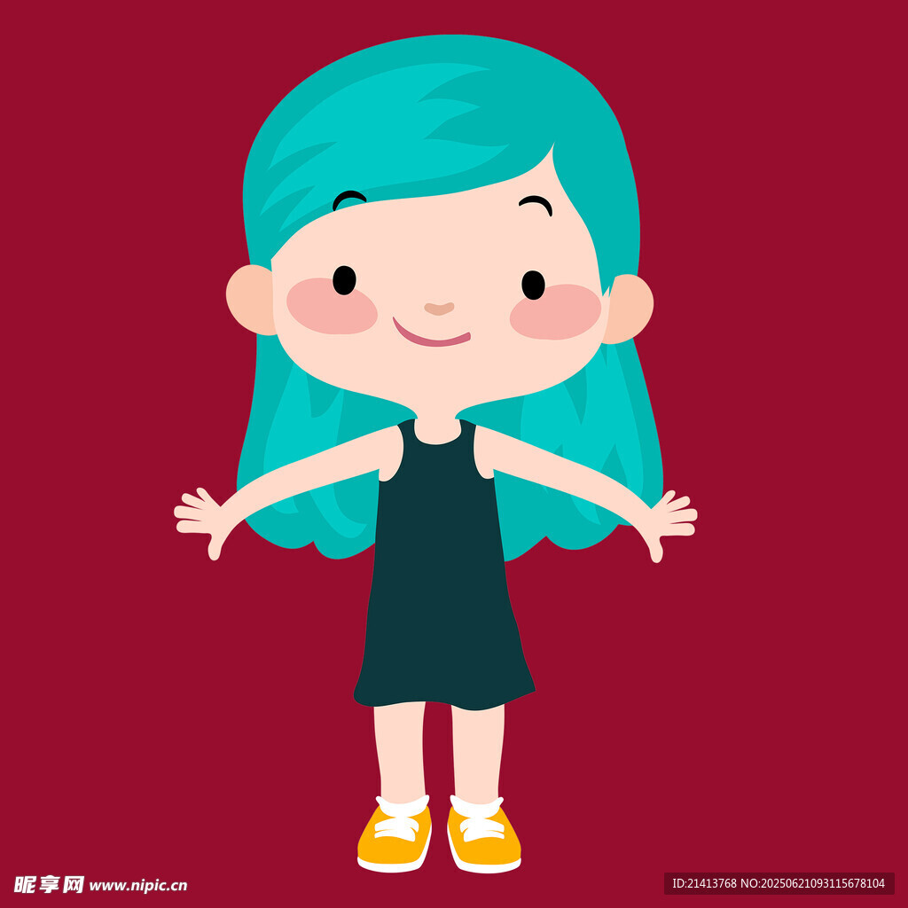 藍發女孩張開雙臂
