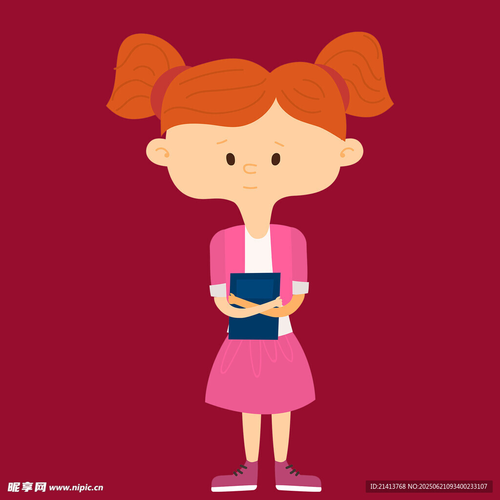 抱書的雙馬尾小女孩